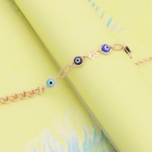 "Evil Eye Charm Rose Gold Bracelet with Butterfly Accent, XPBL1029 - Picture 5 of 13